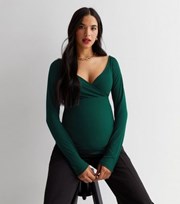 New Look Maternity Dark Green Wrap Long Sleeve Nursing Top